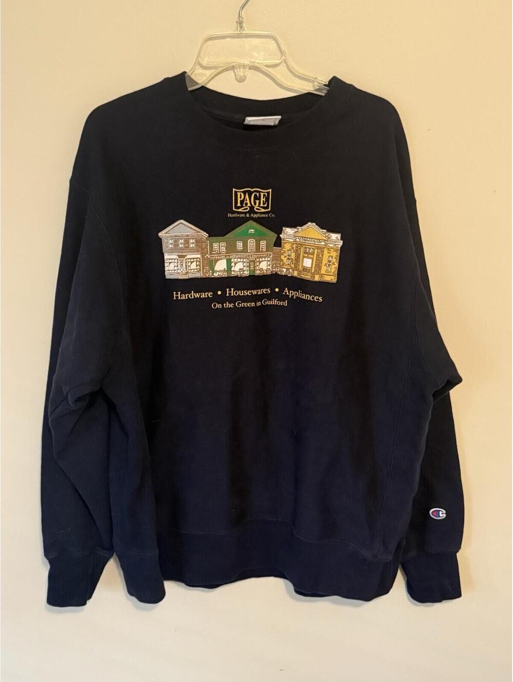 Vintage 90s Reverse‎ Weave Navy Blue Champion Crewneck Size XL Page Hardware